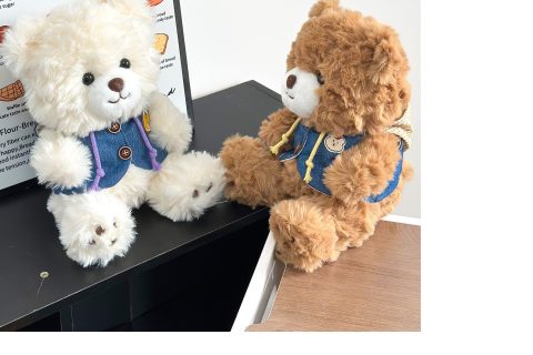 Custom plush teddy bears with denim hooded vests – A16484 | BeibaoToys